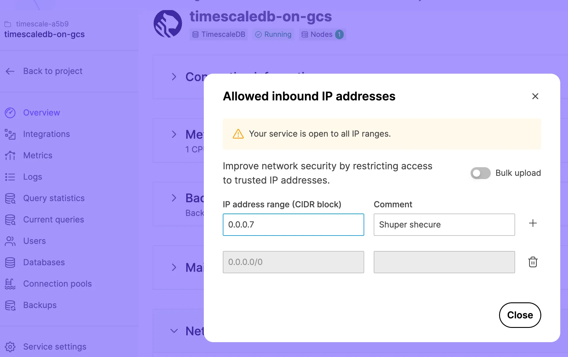 Setting allowed IP addresses for MST services